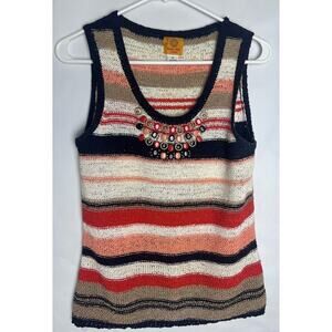 Ruby Rd. Knit Top Sleeveless Petite Size XL Striped w/Neckline Embellishment